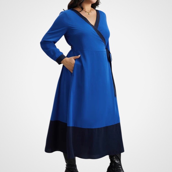 NWT Eloquii Blue Black Wrap Dress Size 22 / 24 Retail $109.00 - Picture 2 of 12